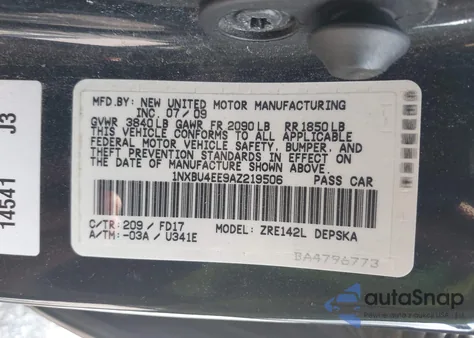 2010 Toyota Corolla S z USA, uszkodzony, nr VIN 1NXBU4EE9AZ219506